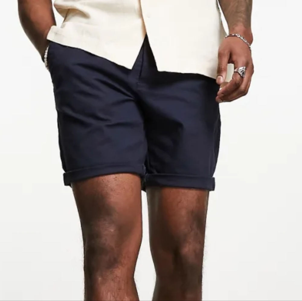 ASOS Navy Blue Slim Chino Shorts Size 32 Waist